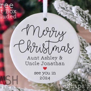 Aunt and Uncle Pregnancy Announcement Ornament - Christmas Pregnancy Reveal - Merry Christmas Aunt, Uncle