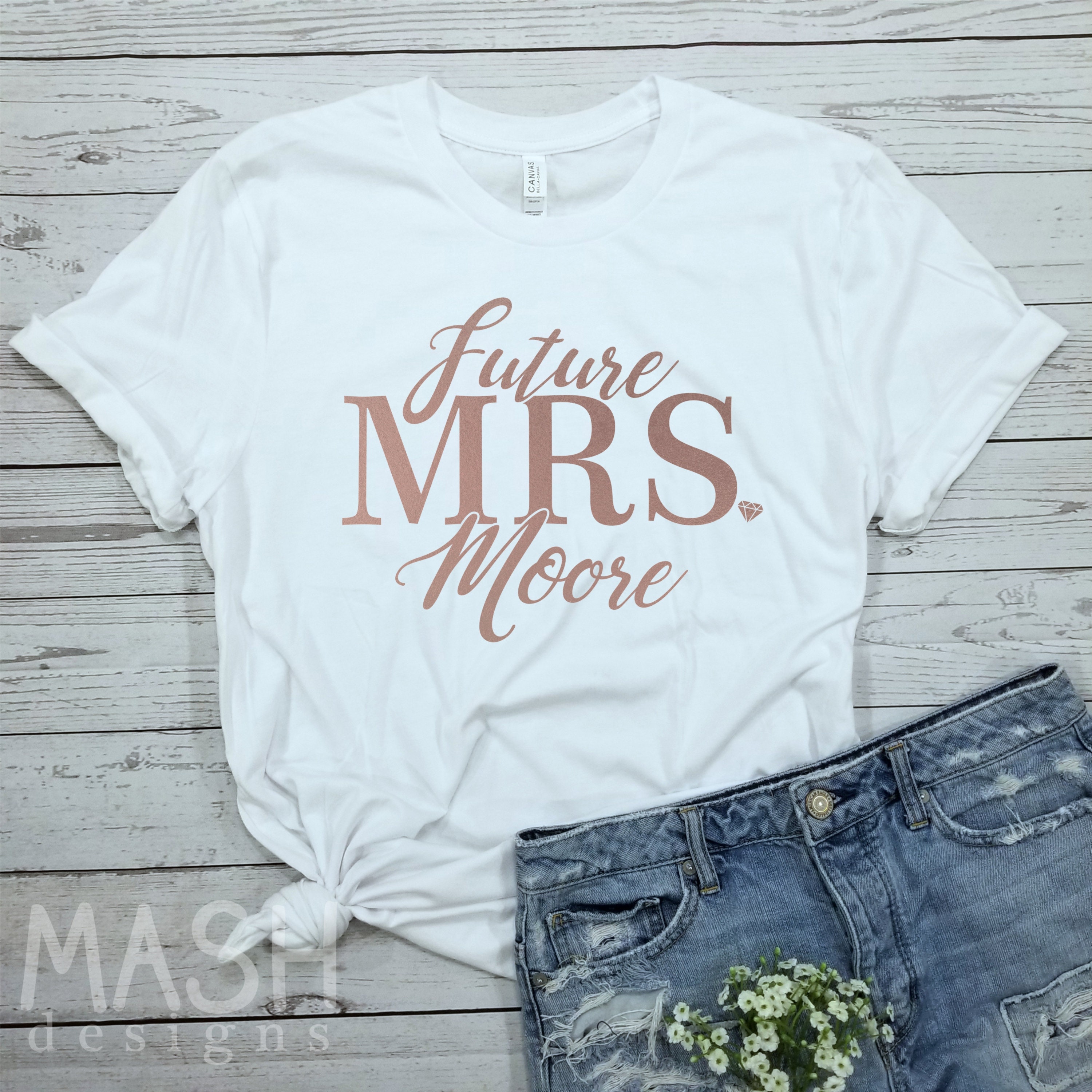 t shirt with rose gold writing