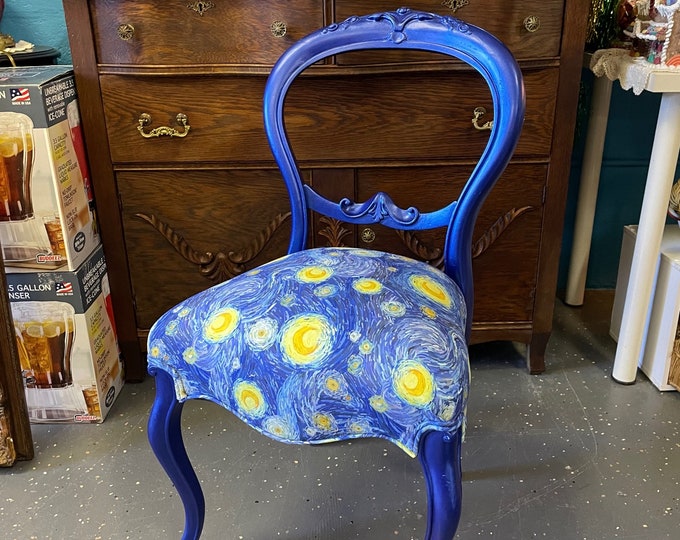 Featured listing image: READY TO SHIP Starry Sky Balloon Back Antique Chair Custom