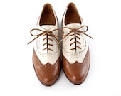 Free shipping -Handmade brown and white leather oxford shoes-