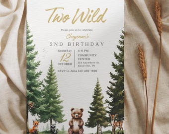 Invitación de cumpleaños "Dos animales salvajes": Plantilla editable (13 x 18 cm)