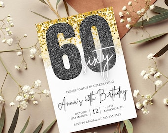 Chic 60th Birthday Invitation - Personalized Party Invite, Elegant & Modern Design, Customizable - Celebrate Sixty Years