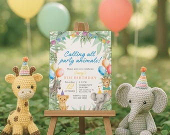 Safari Animals Birthday Invitation: Jungle Party Invite (Canva Template)
