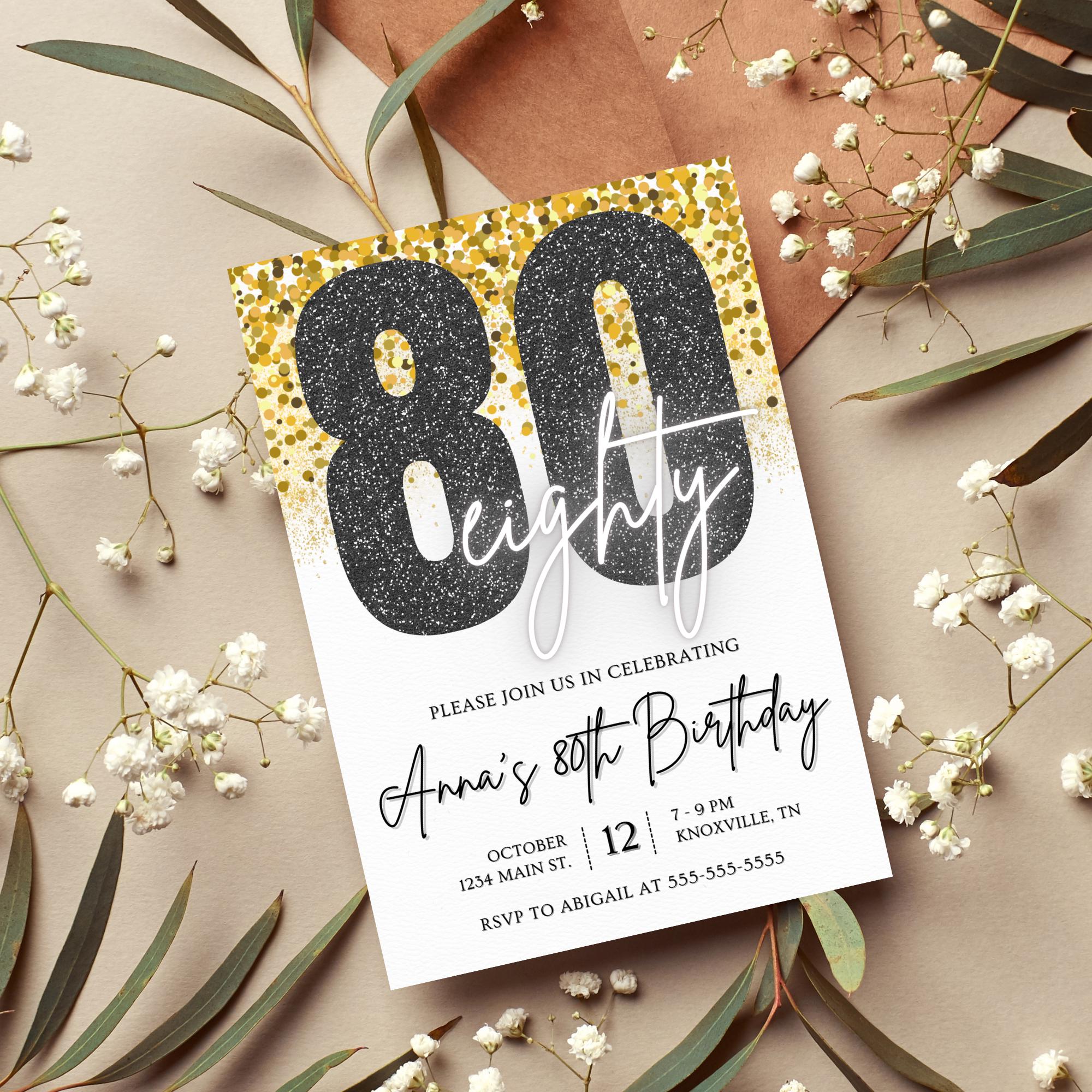 Chic 80th Birthday Invitation - Personalized Party Invite, Elegant ...