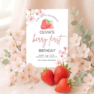 Berry First Birthday Invitation, Special 1st Birthday Invite, Strawberry Party Theme