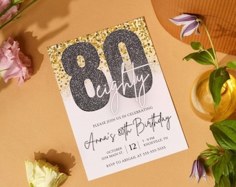 Chic 80th Birthday Invitation - Personalized Party Invite, Elegant & Modern Design, Customizable - Celebrate Eighty Years