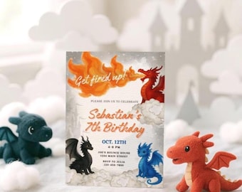 Dragon Birthday Invitation: Kids Party Invite, Any Age (Printable Digital Download), Get Fired Up