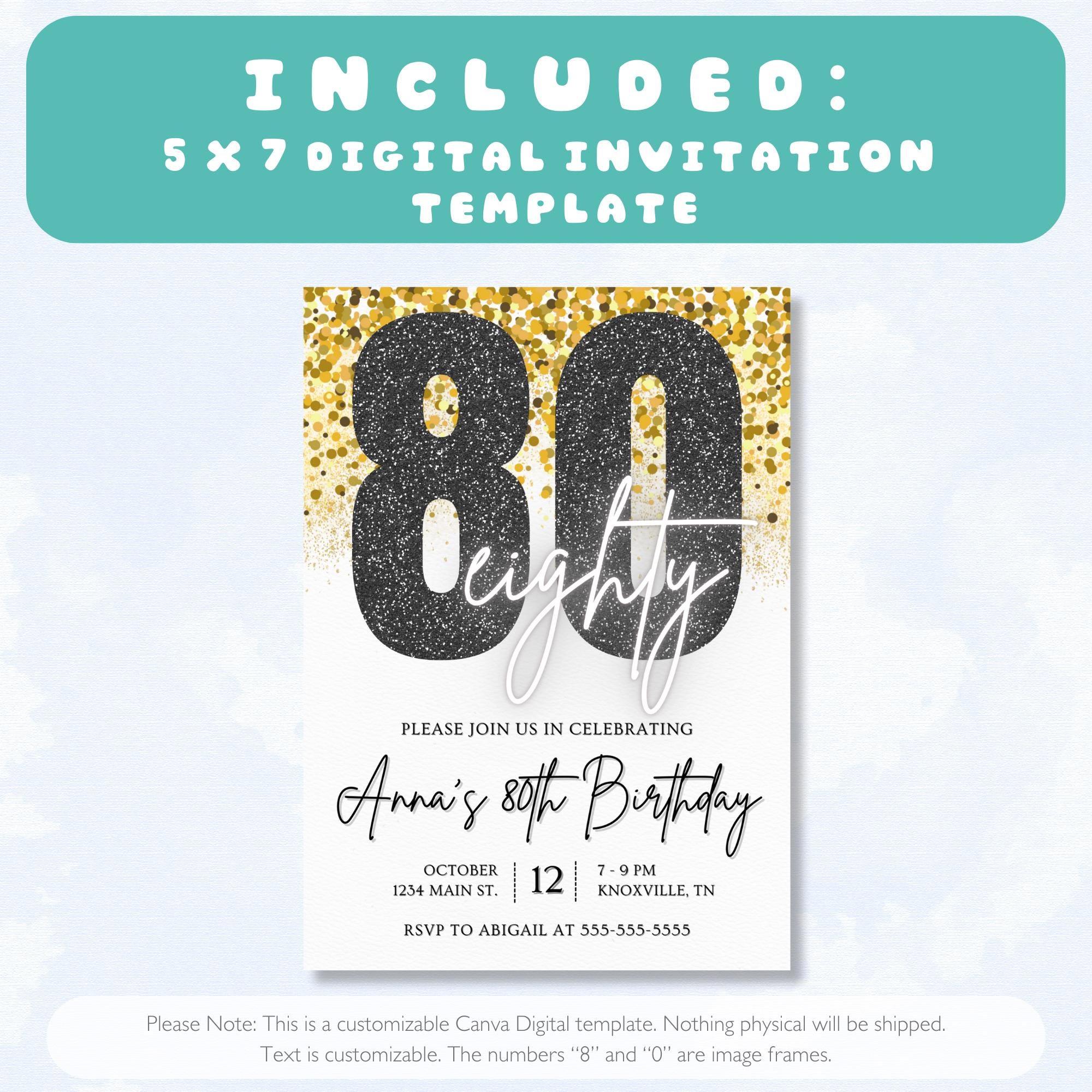 Chic 80th Birthday Invitation - Personalized Party Invite, Elegant ...