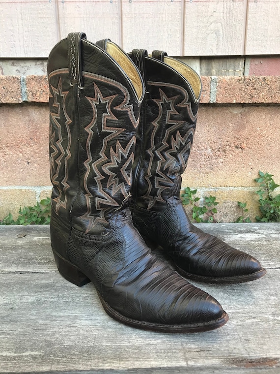 Vintage Embroidered Cowboy Boots | Dark Brown Leat
