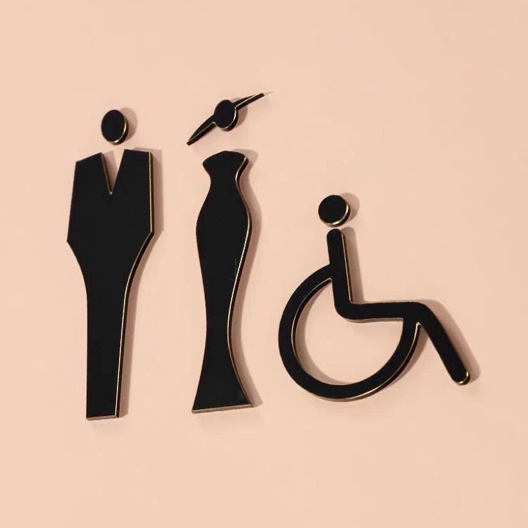 Luxury Black With Gold Edge Matt Surface Metal Washroom Sign, Bathroom ...