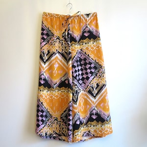 Black Orange Pink Pantskirt  Abstract Print Viscose Culottes  Elastic Waist Pantskirt Wide Leg Pants Medium Size Pantskirt