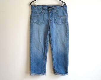 Vintage 1990's Calvin Klein Jeans Low Waist Blue Denim Pants Grunge Capris Trousers Medium Size