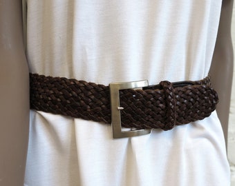 Ceinture marron chocolat Ceinture en cuir véritable Ceinture en cuir tressé Ceinture unisexe Taille 80