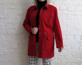 Red Womens Jacket Buttons Up Red Blazer Stretchy Womens Windbreaker Cotton Blend Blazer Large Size