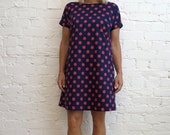 MARIMEKKO Dress Dark Blue Red Polka Dot Mini Dress Stretchy Cotton Dress Short Sleeves Dress Medium Size