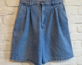 Vintage 90s High Waisted Denim Shorts Skirt | Ruff Hewn, Pleated A-Line
