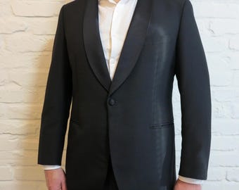 Vintage Turo Black Tuxedo Jacket | 80s Shawl Lapel Blazer, Size L