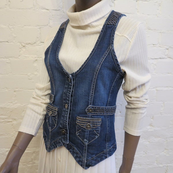 Blue Denim Vest Womens Denim Vest Fitted Jens Waistcoat Stretchy Denim Vest Country Western Vest Small to Medium Size