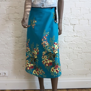 Saia midi turquesa com estampa floral de orquídea, saia de algodão, saia midi de algodão, saia de verão, tamanho pequeno