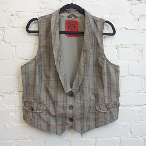 Light Grey Plaid Womens Vest Steampunk Vest Checkered Cotton Waistcoat Gilet for Women Large XXL  2X