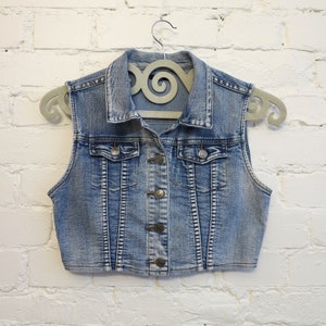Blue Denim Vest Womens Denim Vest Cropped Stretchy Jeans Waistcoat Country Western Vest Small Size