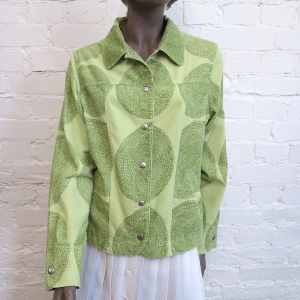 MARIMEKKO Lime Green Jacket Big Dots Print Blazer Womens Cotton Micro Corduroy  Blazer Push Buttons Jacket Large Size