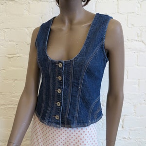 Blue Denim Vest Womens Denim Vest Fitted Jens Waistcoat Stretchy Denim Vest Country Western Vest Small Size