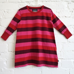 RISTOMATTI RATIA Robe enfant Robe trapèze rose rouge à rayures en tricot de coton Robe fille taille 100 image 1