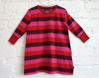 RISTOMATTI RATIA Dress Kids A Line Dress Pink Red Striped Cotton Tricot Dress Girls Dress Size 100