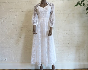 Robe de mariée des années 70 en dentelle blanc ivoire robe de mariée manches longues mariée robe mi-longue taille empire robe de mariée petite taille