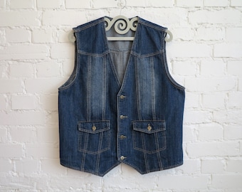 Blue Denim Vest Mens Denim Waistcoat Country Western Style Vest Extra Large Size