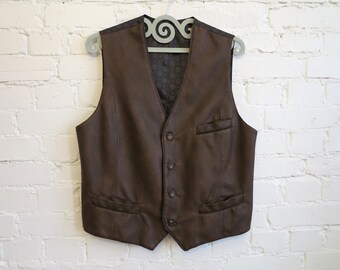 Débardeur homme en similicuir marron, gilet homme formel, gilet steampunk ajusté très grande taille