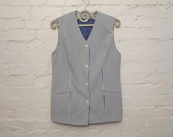 White Grey Striped  Women's Vest Fitted Vest Long Waistcoat Womens Formal Vest Gilet for Women Large Size