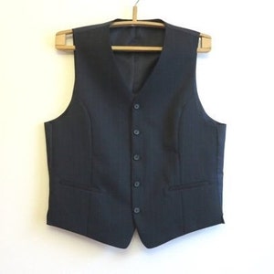 Black Striped Mens Vest Formal Fitted Gentlemen&#39;s Waistcoat Steampunk Vest Large Size