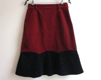 Wine Red Skirt Red Black Stretchy Skirt Corduroy Skirt Red A Line Skirt Knee Skirt Medium Size