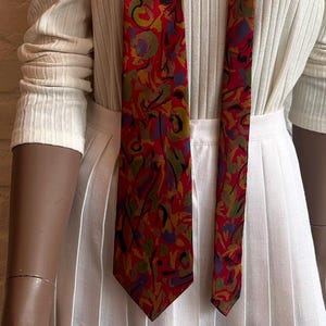 Corbata vintage Bartex Paris con estampado abstracto / Corbata con estampado rojo de los años 80 y 90 / Corbata retro de diseñador francés / Corbata masculina artística y llamativa