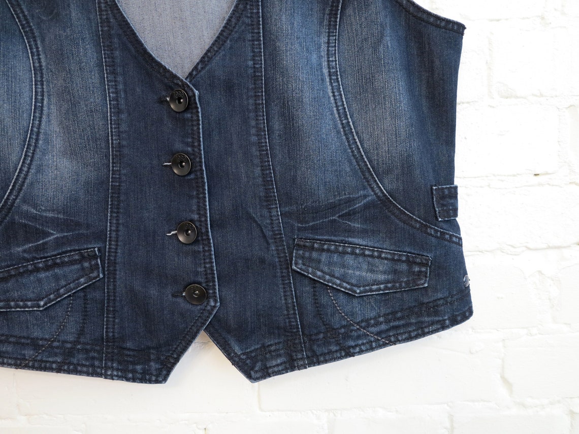 Blue Womens Vest Dark Blue Denim Vest Jens Waistcoat Country Etsy