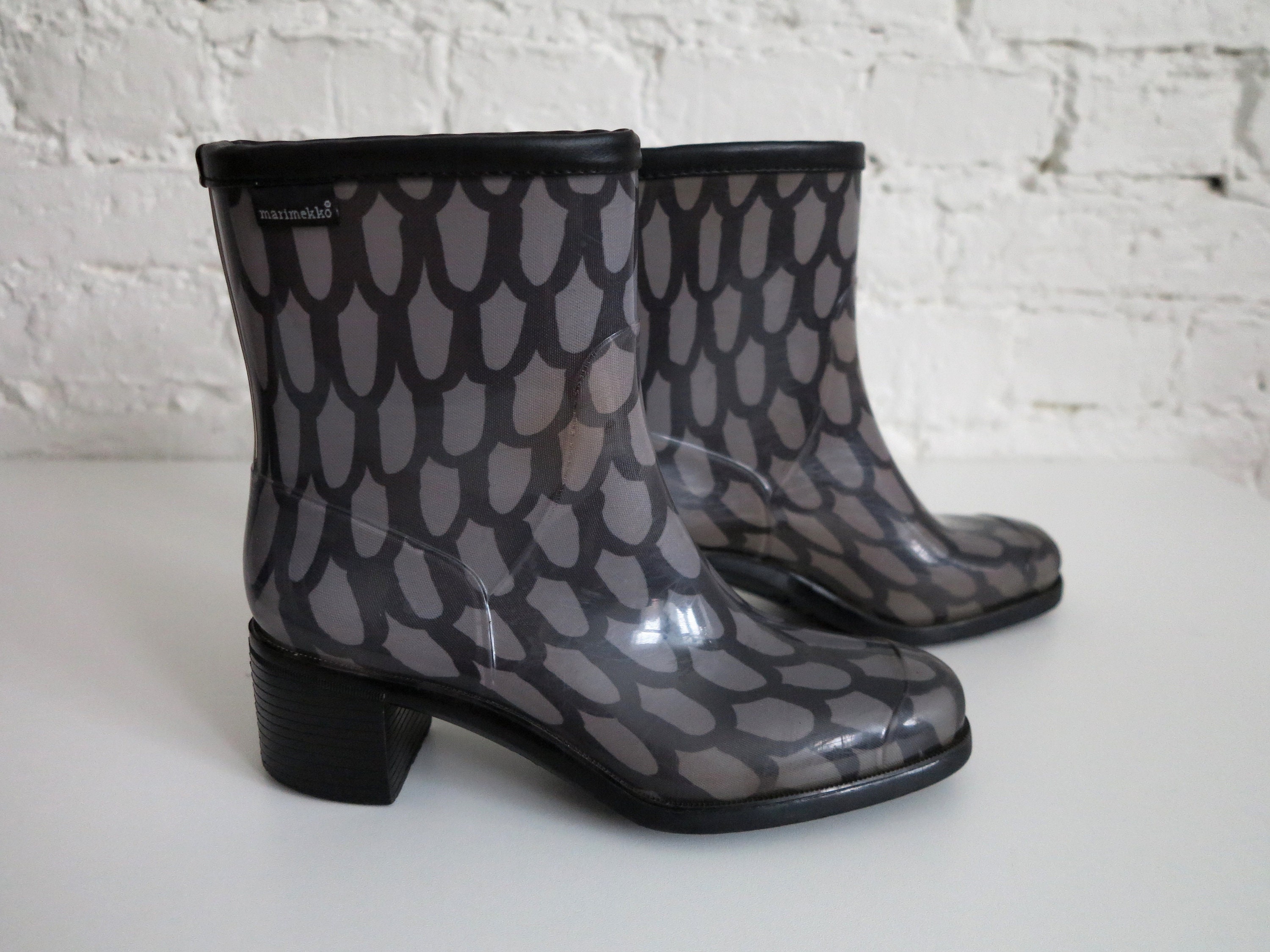 Vintage Marimekko Rain Boots Womens Rubber Boots Grey Speckled
