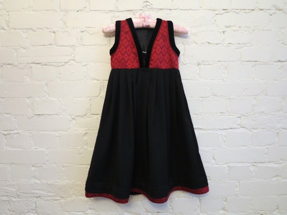Little Girls Folk Dress Bunad Dress Black Wine Red