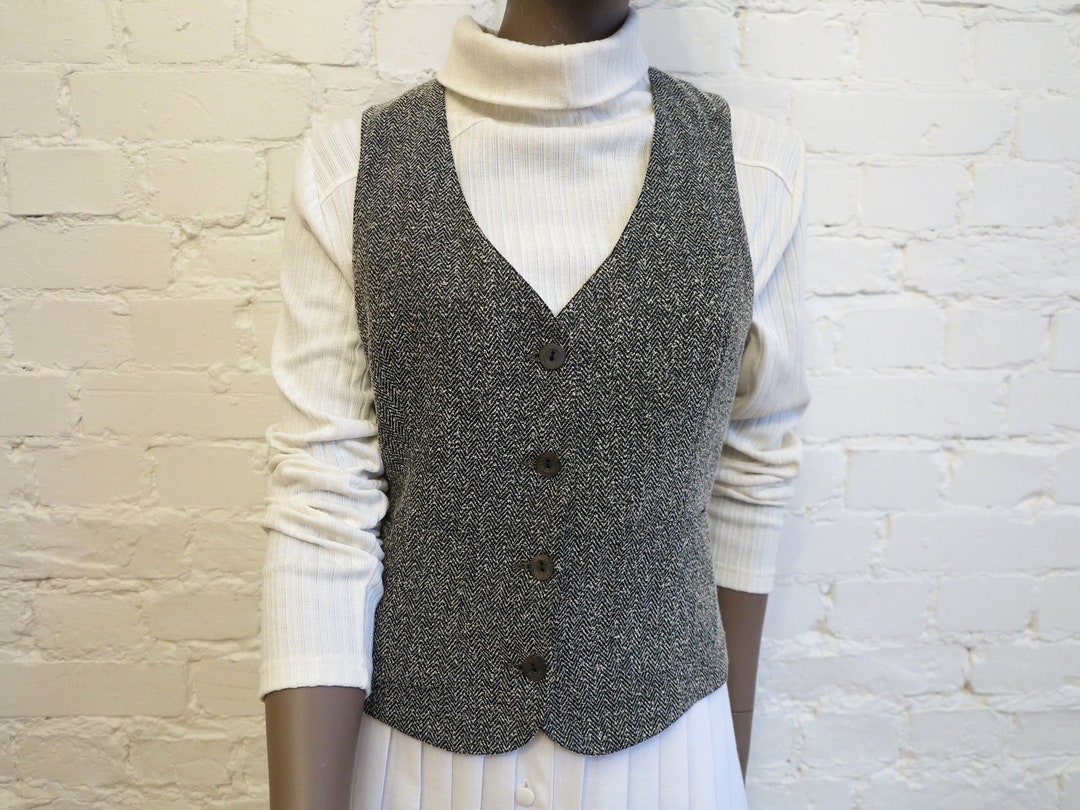 Grey Womens Vest Steampunk Formal Ladies Waistcoat Herringbone Vest