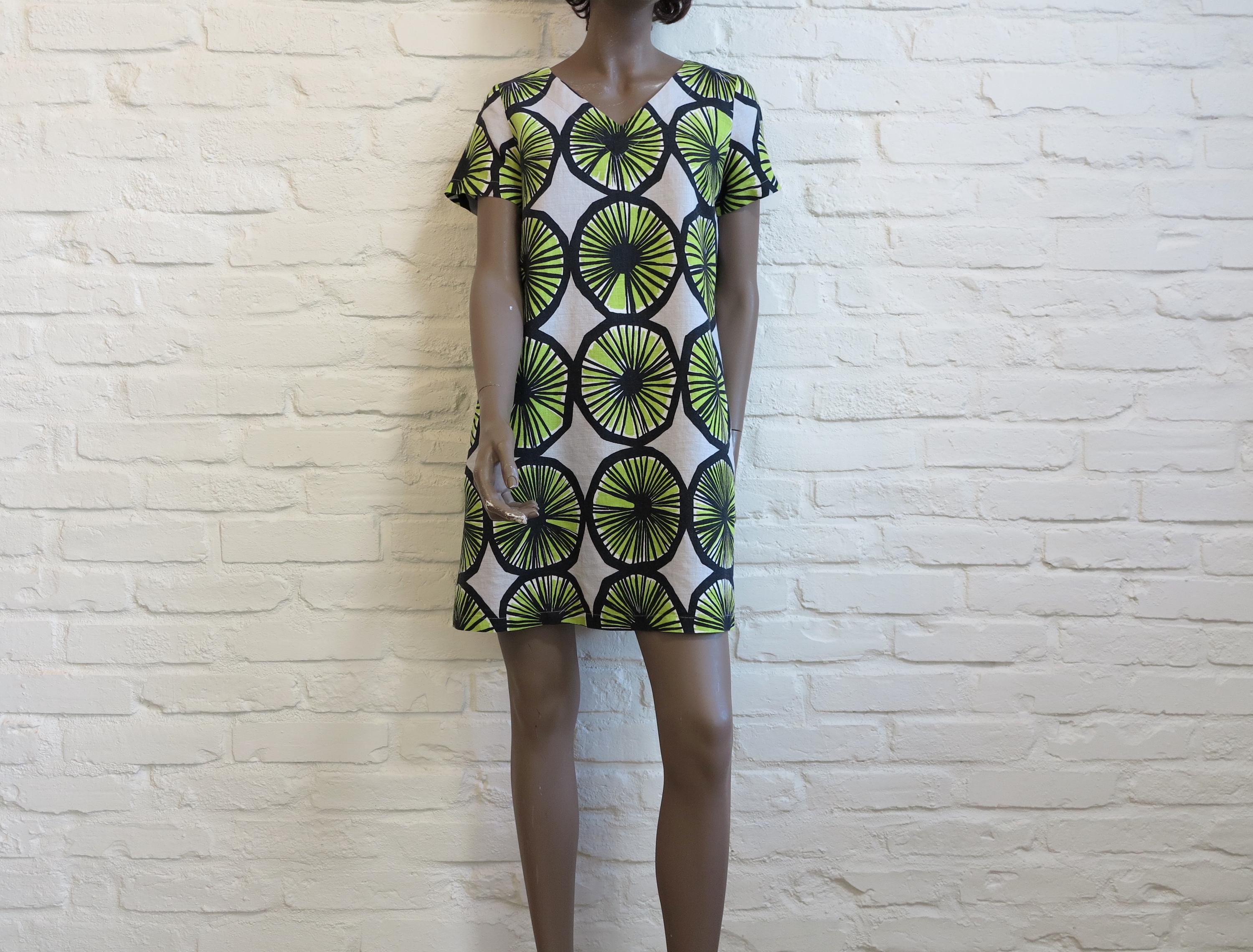 Marimekko Linen Tunic Dress | Vintage 2000s Green Black Graphic Print - Etsy