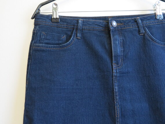 Navy Blue Skirt High Waisted Jean Skirt Denim Skirt Denim Pencil Skirt Medium Size Stretchy Jeans Skirt