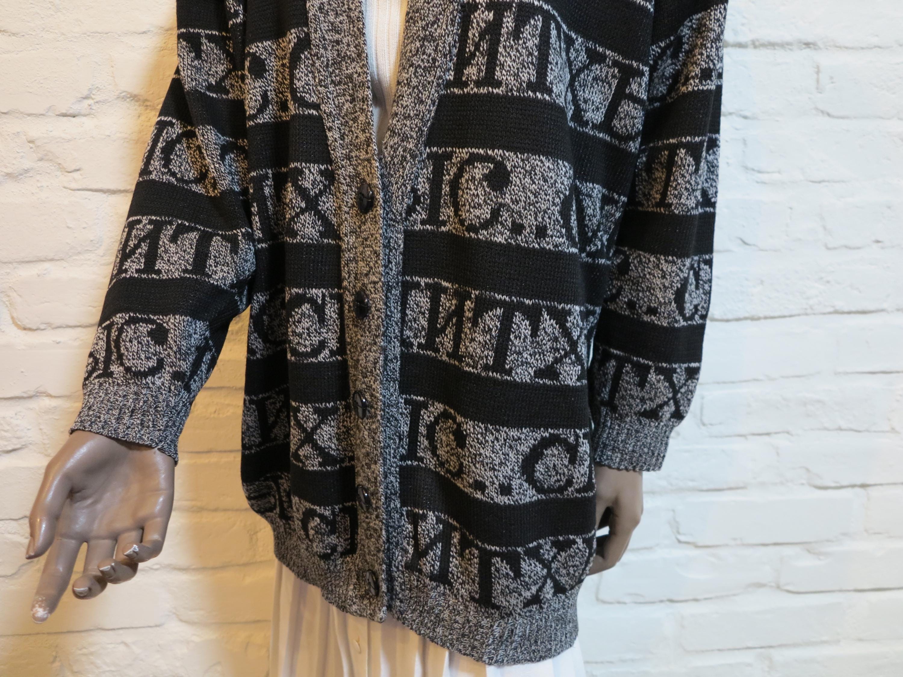 Vintage IMPAZZIVO Oversized Knit Cardigan – 80s Graphic Black