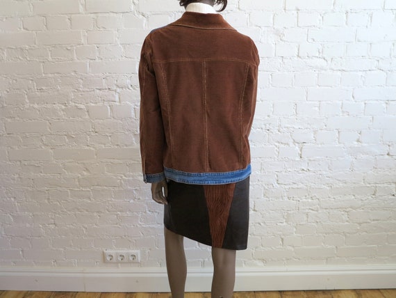 Blue Denim Brown Corduroy Mixed Jacket Grunge Jea… - image 4