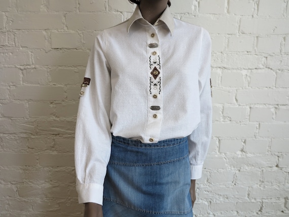 White Dirndl Blouse Vintage Womens Shirt Dirndl P… - image 1