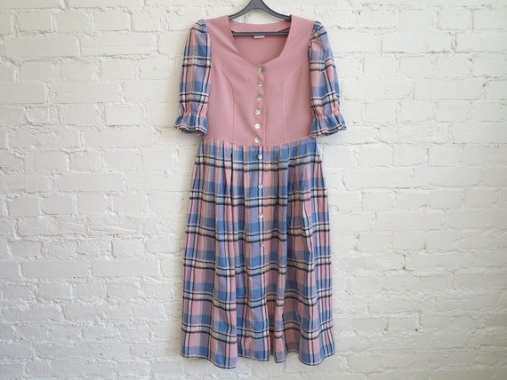 Light Pink Blue Plaid Dirndl Dress Alpen style Ge… - image 4