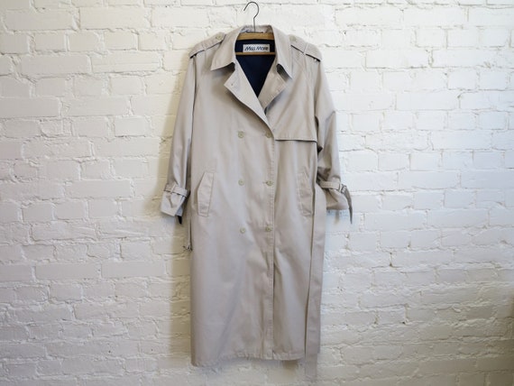 Vintage 80s Pale Gray Womens Trench Coat Light Gr… - image 5