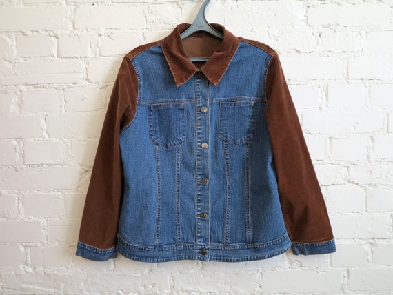 Blue Denim Brown Corduroy Mixed Jacket Grunge Jea… - image 5