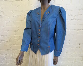 Women Dirndl Jacket Blue German Trachten Cardigan Traditional Bavarian Cotton Blazer Festival Austrian Tyrolean Large Size