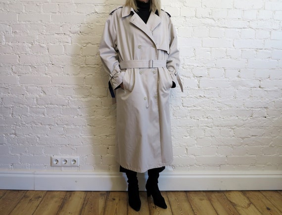 Vintage 80s Pale Gray Womens Trench Coat Light Gr… - image 2